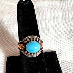 Sterling Silver Turquoise ring with gold accent size 7.5